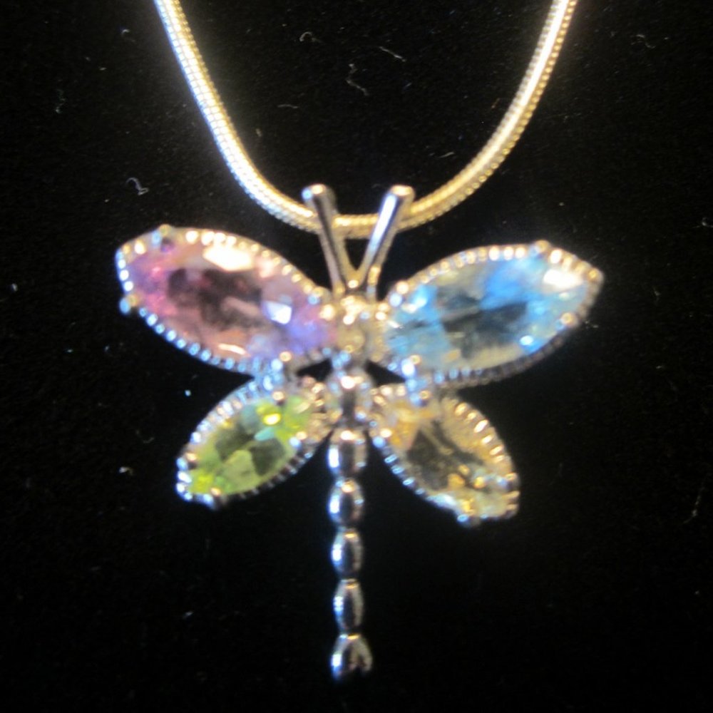 Sterling Silver Gemstone Dragon Fly Necklace